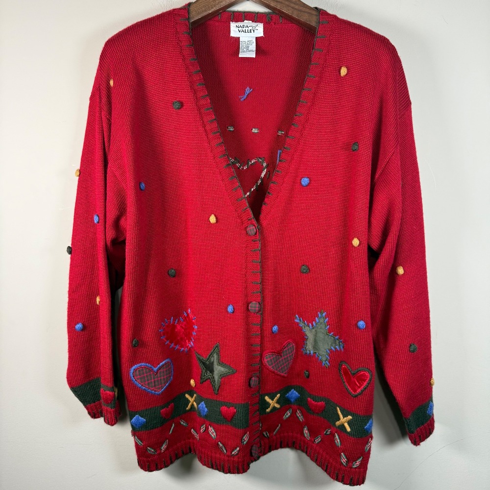 Vintage Napa Valley Valentine Heart Embroidered Applique Sweater Size 1X